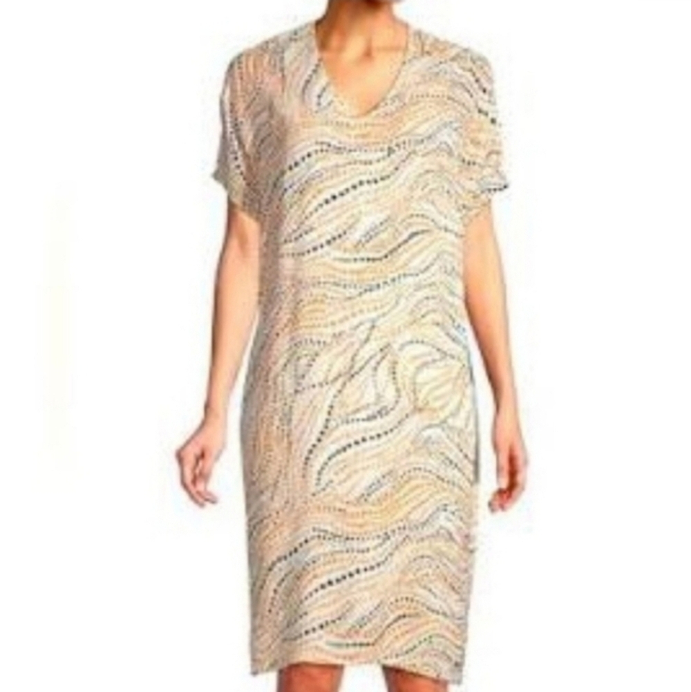 Chico's Womens Print Wedge Shrift V Neck Short Sleeve Summer Dress Size 2(12-14)